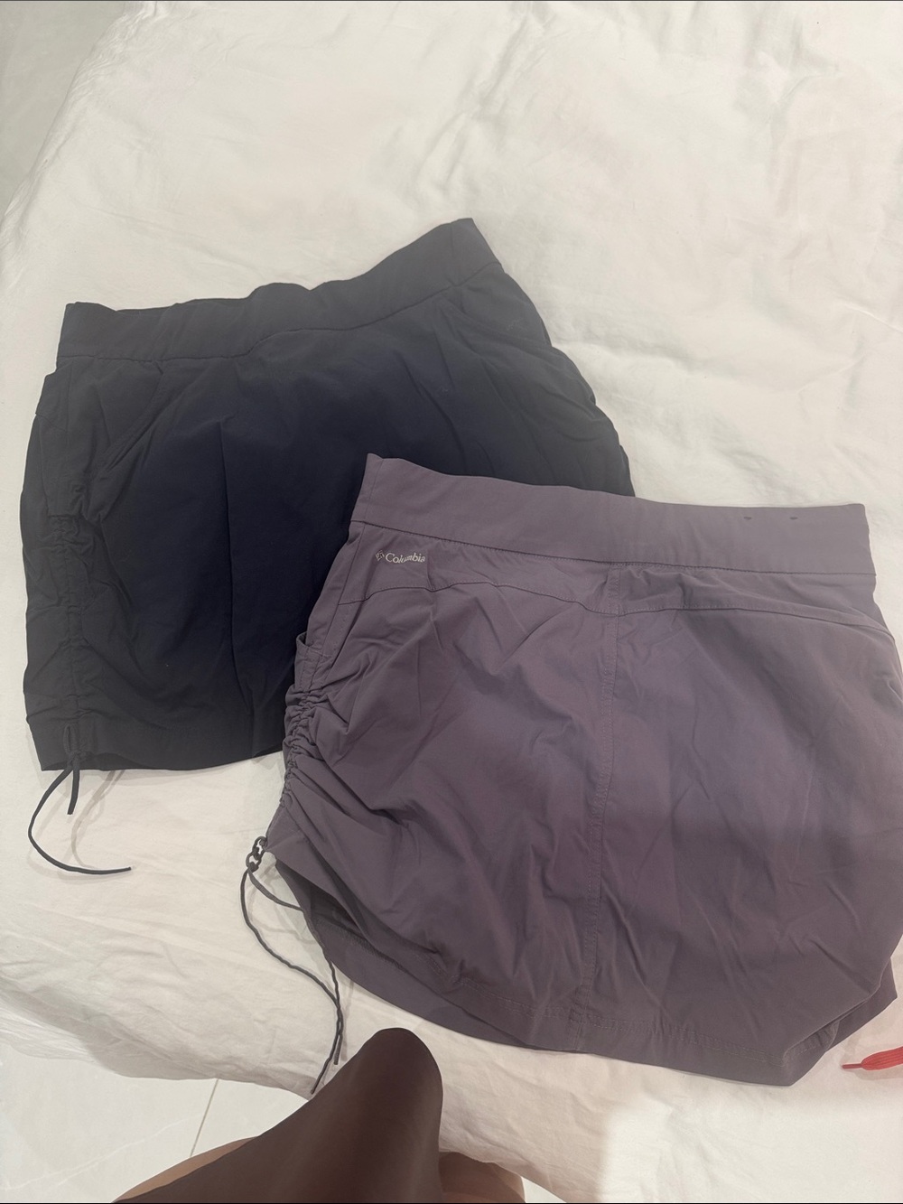 Columbia Women's Black and Lavender Athletic Shorts - Drawcord Side Detail